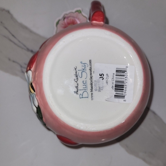 Blue Sky Clayworks Pink Cherries with Bee and Flowers Ceramic Mug NWT - Picture 5 of 5